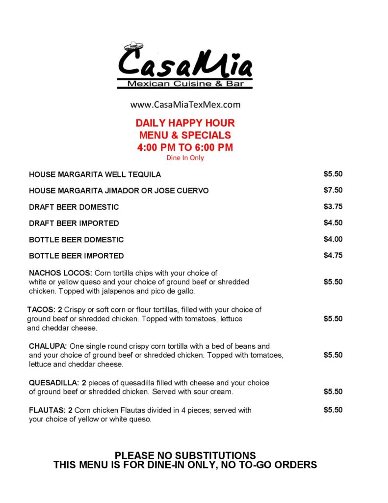 Menu Casamia